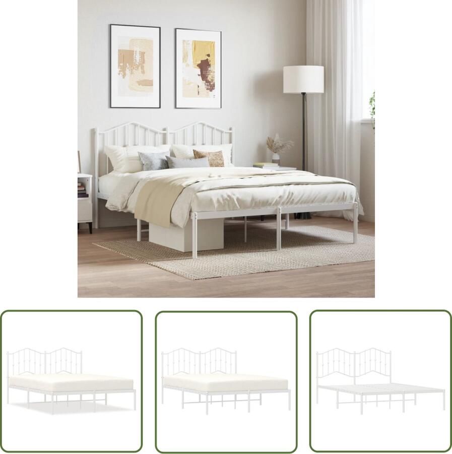 The Living Store Bedframe Klassieke Metalen constructie 207x156x98cm Wit Klassieke Bedframe Metalen Bedframe Houten Bedframe Wit Bedframe 150x200
