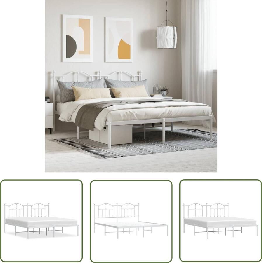 The Living Store Bedframe Klassiek Wit Robuust Staal 207x187x97cm Extra opbergruimte Robuust Bed Frame Klassiek Bed Wit Bedframe Stalen Bed Boxspring Bed