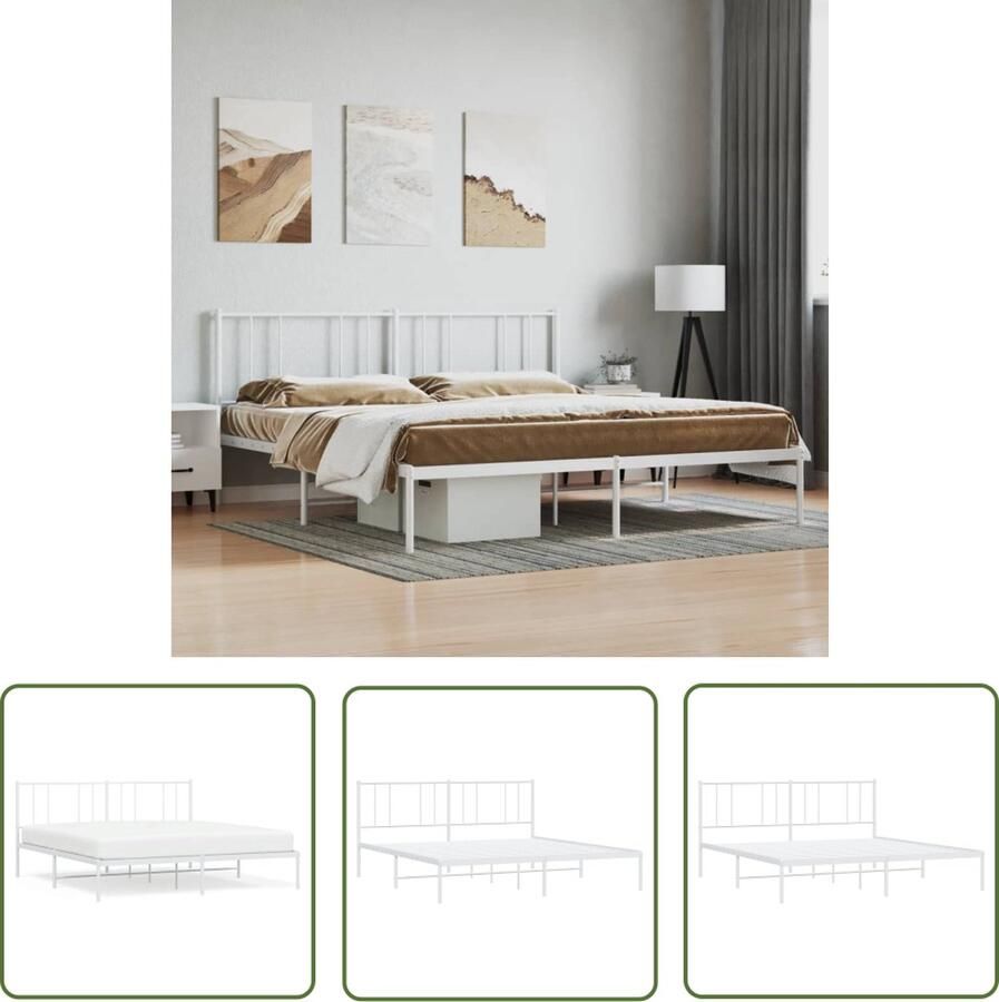 The Living Store Bedframe met hoofdbord metaal wit 183x213 cm Metalen Bedframe Klassiek Bed Wit Bed Boxspring Bed Met Opbergruimte