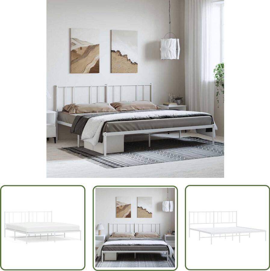 The Living Store Bedframe met hoofdbord metaal wit 183x213 cm Metalen Bedframe Klassiek Bed Wit Bed Boxspring Bed Met Opbergruimte - Foto 2