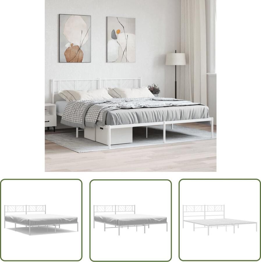 The Living Store Bedframe Classic Metal Robuuste constructie Metalen latten Extra opbergruimte Comfortabele ondersteuning Wit 207 x 206 x 90 cm Geschikt voor 200 x 200 cm matras Montage vereist