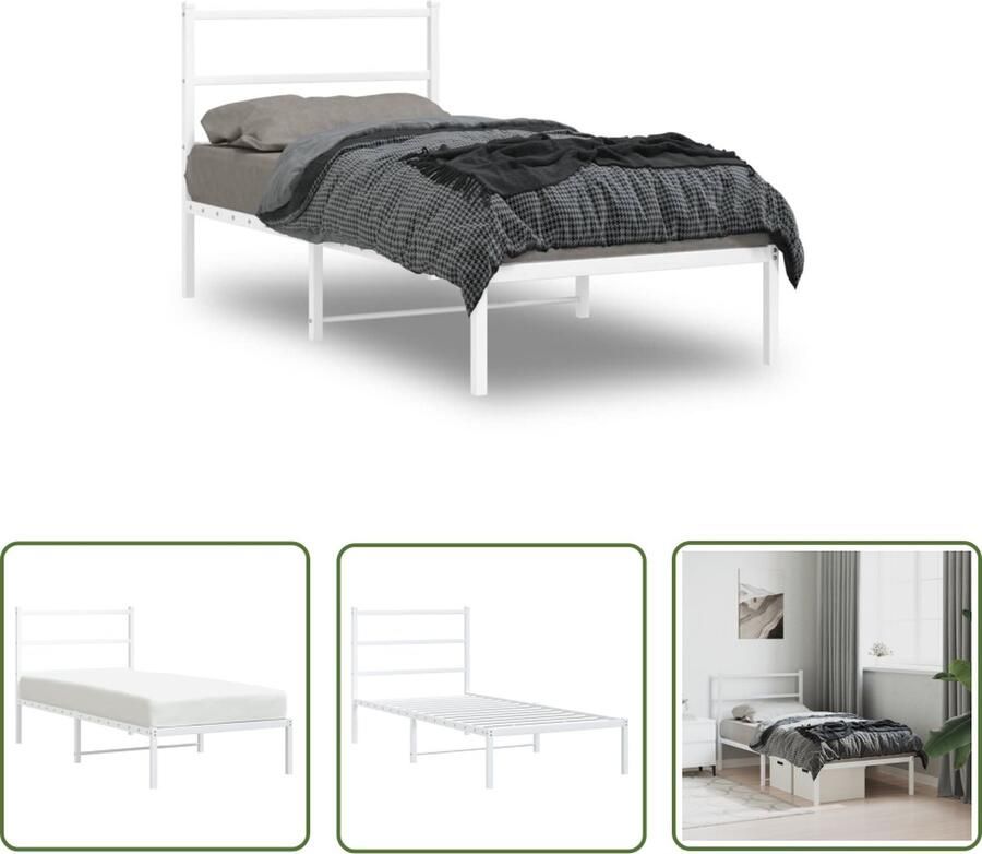 The Living Store Classic Metalen Bedframe 207 x 95 x 90 cm Robuuste metalen constructie Robuust Bed Frame Metalen Bed Klassiek Bed Wit Bed Met Hoofdbord