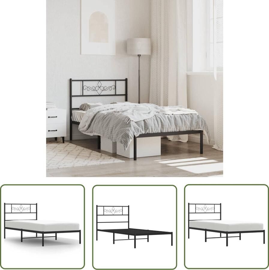 The Living Store Bedframe Klassiek Zwart 207 x 112 x 90 cm Robuuste Metalen Constructie Robuust Bed Frame Klassiek Bedframe Zwarte Bedframe Metalen Bedframe Tweepersoons Bed