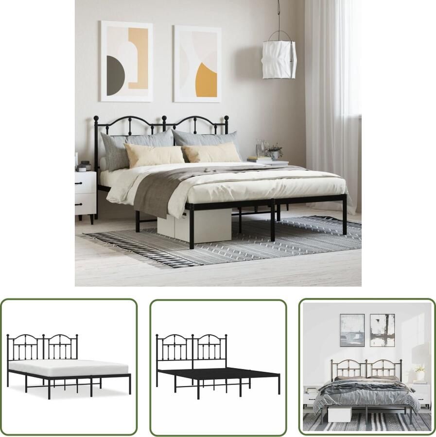 The Living Store Bedframe Elegant en tijdloos Metaal 207 x 156 x 97 cm zwart Metalen Bed Frame Tweepersoons Bed Zwarte Bed Hoofdbord Bed Boxspring Bed