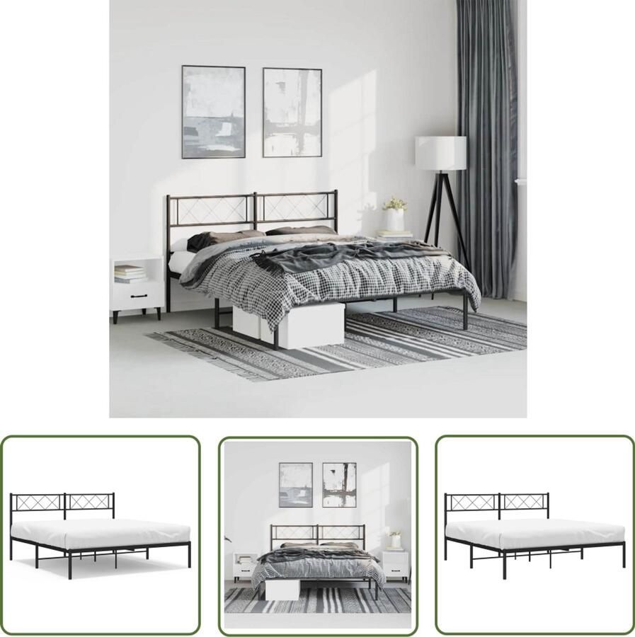 The Living Store Klassiek Metalen Bedframe Robuust en Tijdloos Design 207 x 156 x 90 cm Zwart Metalen Bedframe Klassiek Bed Zwart Bed Met Hoofdbord Boxspring Bed