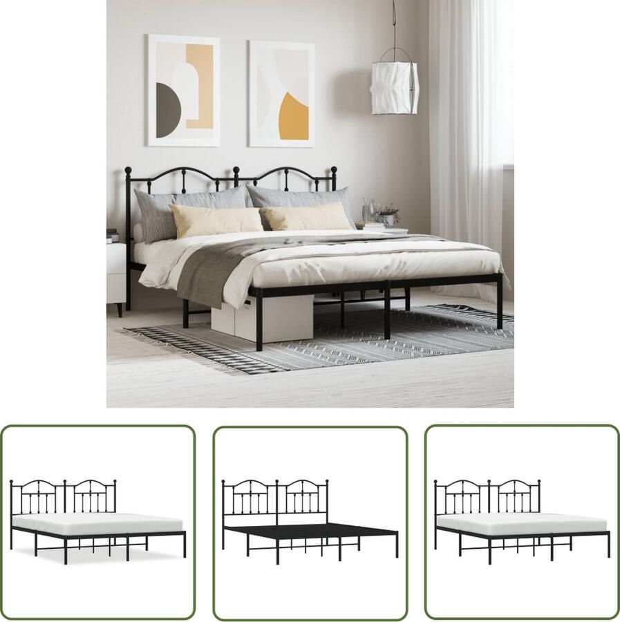 The Living Store Klassiek Bedframe Metaal 207 x 166 x 97 cm Robuust en tijdloos design Klassieke Bedframe Houten Bedframe Staal Bedframe Tweepersoons Bed Boxspring Bed
