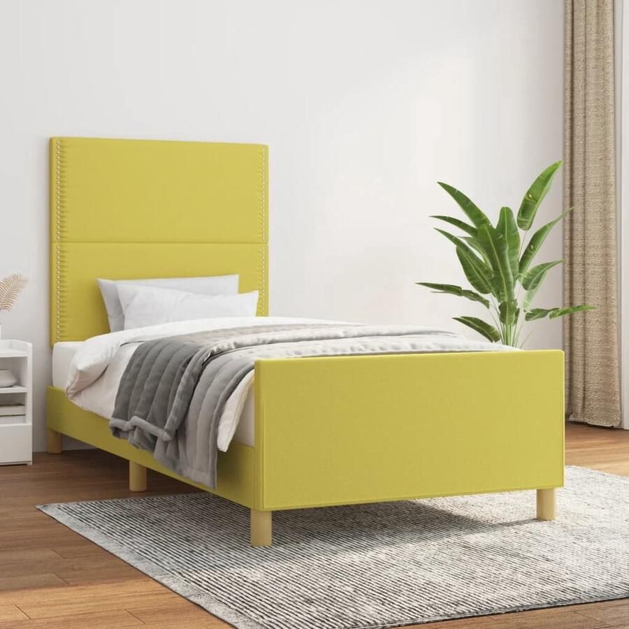 The Living Store Bedframe Groen 203 x 83 x 118 128 cm Met verstelbaar hoofdeind Duurzaam materiaal Stabiele poten Multiplex lattenbodem Bedframe Houten Bed Groent Bed Tweepersoon Bed Boxspring Bed