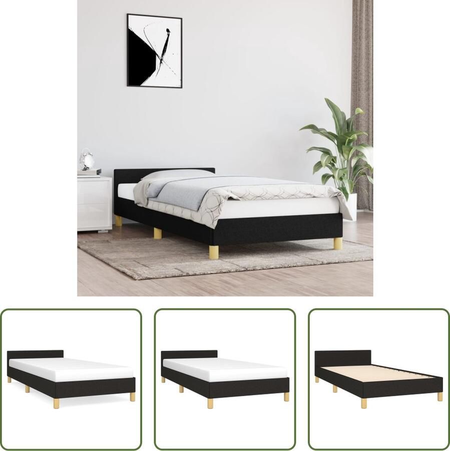 The Living Store Bedframe met hoofdeinde stof zwart 100x200 cm Bedframe Met Hoofdeinde Bedframes Met Hoofdeindes Bed Slaapmeubel Ledikant Bedbodem Tweepersoonsbed Bedden Slaapmeubels Slaapmeubelen Slaapmeubilair - Foto 2