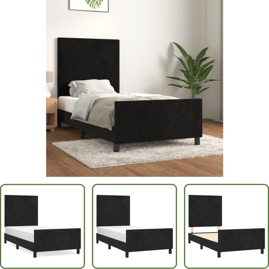 The Living Store Bedframe zonder matras 100x200 cm fluweel zwart Fluweel Bed Frame Bed Met Hoofdeinde Verstelbaar Bed Luxe Bed Zwarte Bed