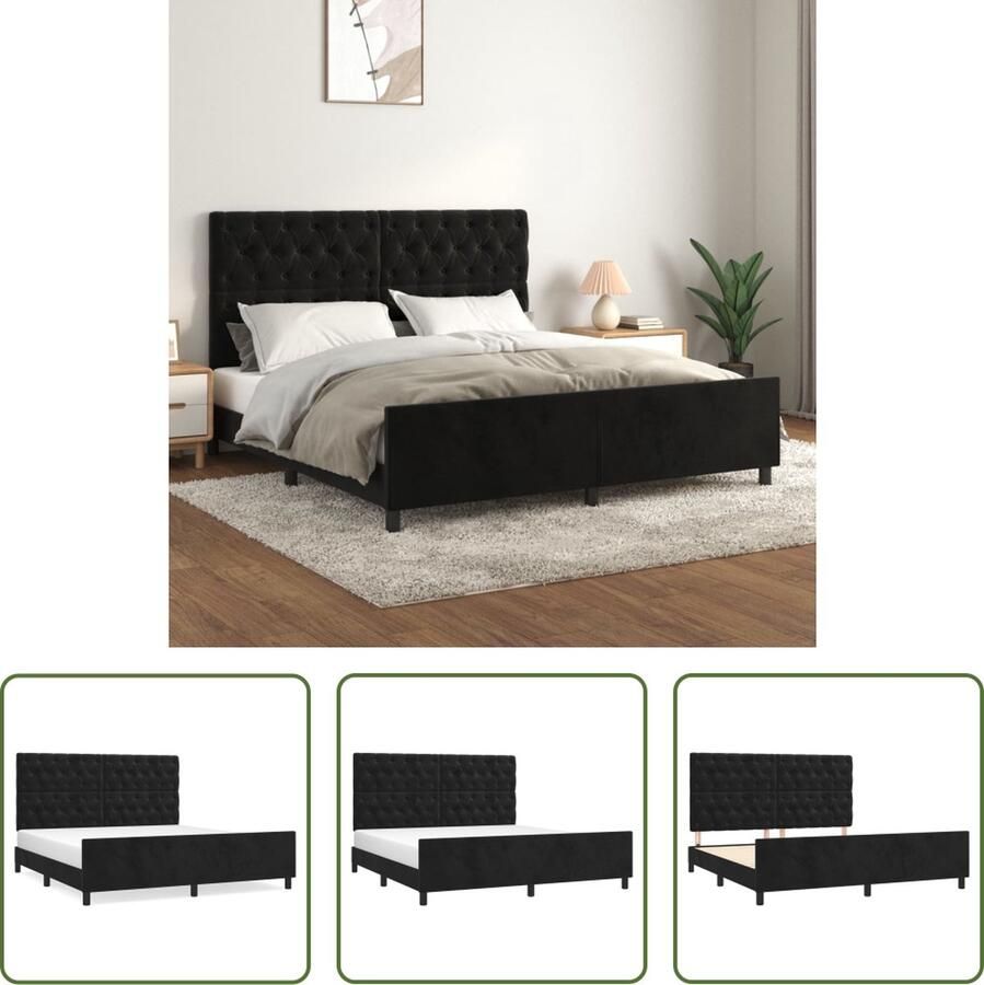The Living Store Bedframe zonder matras 160x200 cm fluweel zwart Fluweel Bed Frame Zwarte Bedpost Tweepersoons Bed Boxspring Bed Hoofdbord