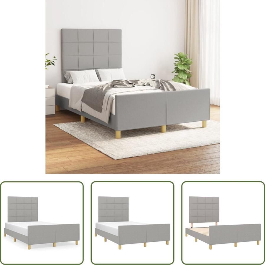 The Living Store bedframe met hoofdeinde lichtgrijs 203 x 126 x 118 128 cm geschikt voor matras 120 x 200 cm verstelbaar hoofdbord stevige poten multiplex lattenbodem comfortabele ondersteuning