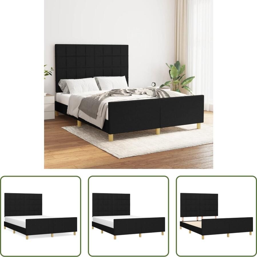 The Living Store Bedframe zonder matras stof zwart 140x200 cm Bedframe Hoofdeinde Tweepersoonsbed Boxspring Houten Bed