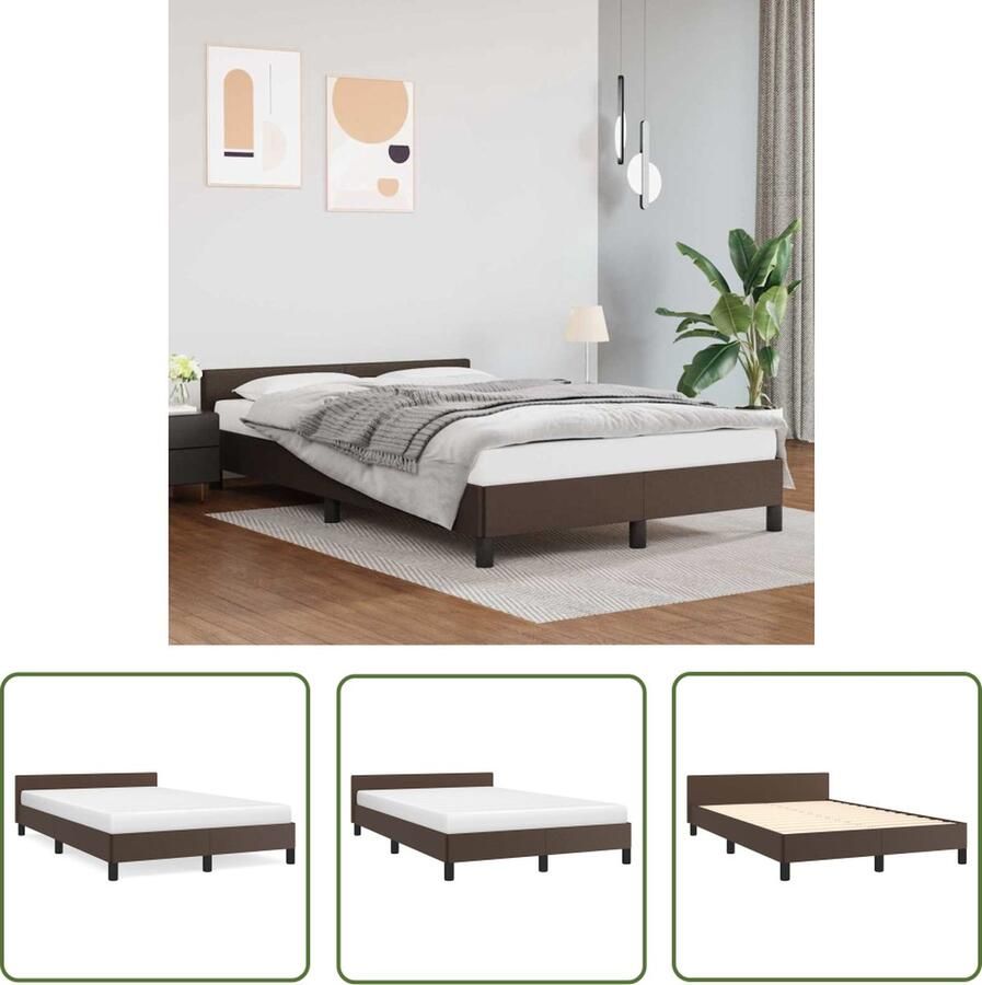 The Living Store Bedframe Kunstleer Bruin 203 x 123 x 50 cm Ondersteunende poten Multiplex lattenbodem Bed Frame Bruine Kleur Houten Bed Frame Tweepersoons Bed Frame Boxspring Bed Frame Kunstleder Bed Frame