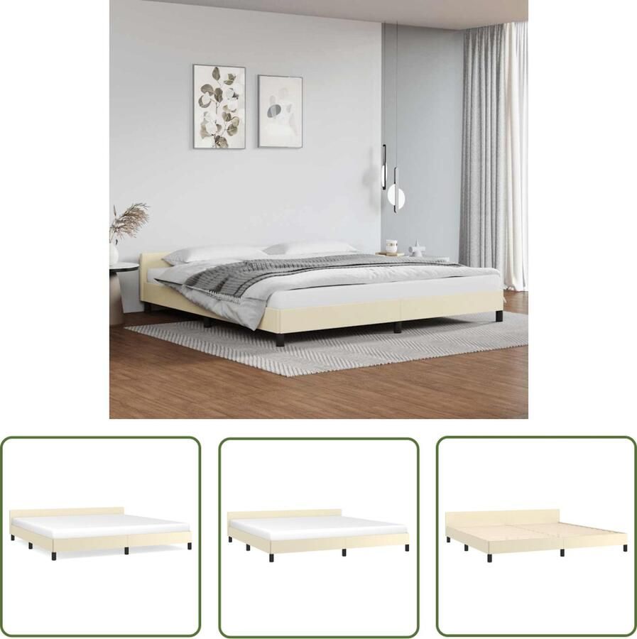 The Living Store Bedframe met hoofdbord kunstleer crèmekleurig 200x200 cm Bedframe Met Hoofdbord Bedframes Met Hoofdborden Bedframe Bed Slaapmeubel Bedbodem Ledikant Eenpersoonsbed Slaapbed Bedframes Bedden