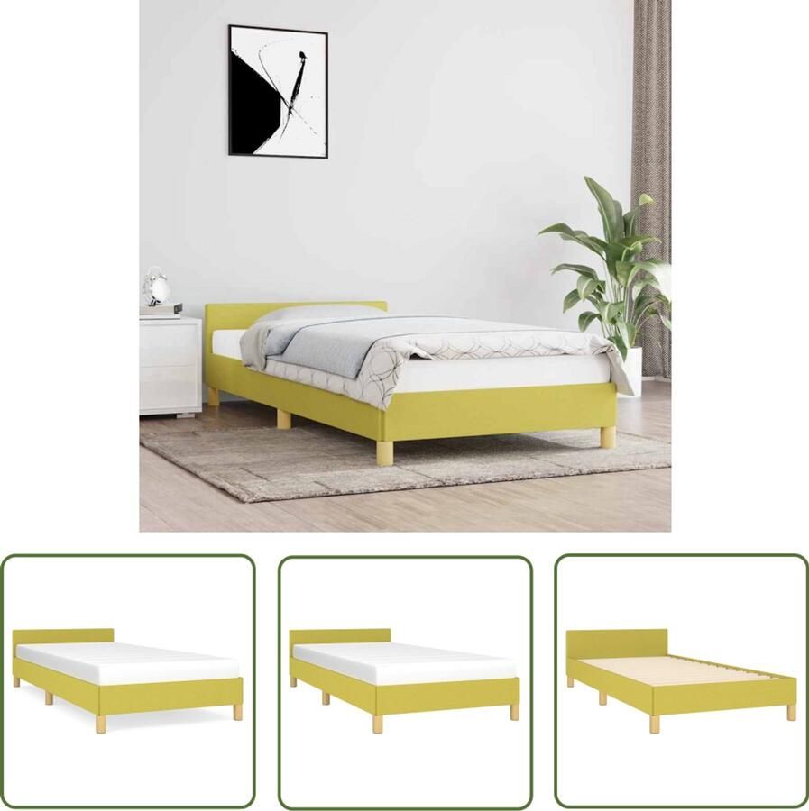 The Living Store Bedframe met hoofdeinde zonder matras 90x190 cm stof groen Bed Frame Slaapcomfort Houten Bed Stoffen Bed Enkelbed