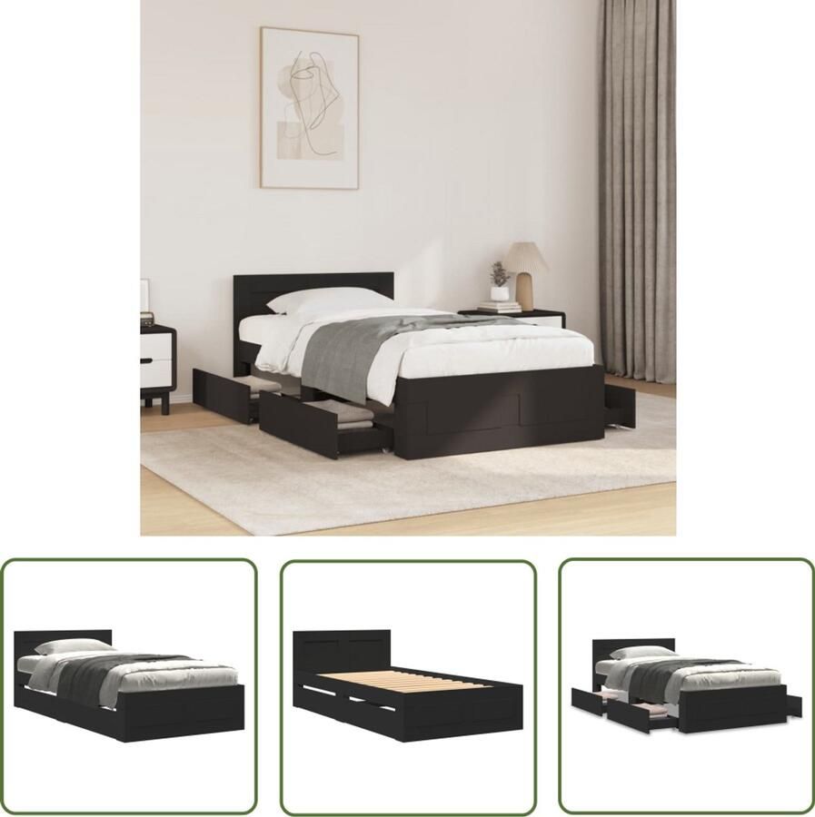 The Living Store Bedframe met hoofdeinde zonder matras 90x200 cm zwart Houten Bed Frame Tweepersoons Bed Boxspring Bed Slaapbank Kinderbed