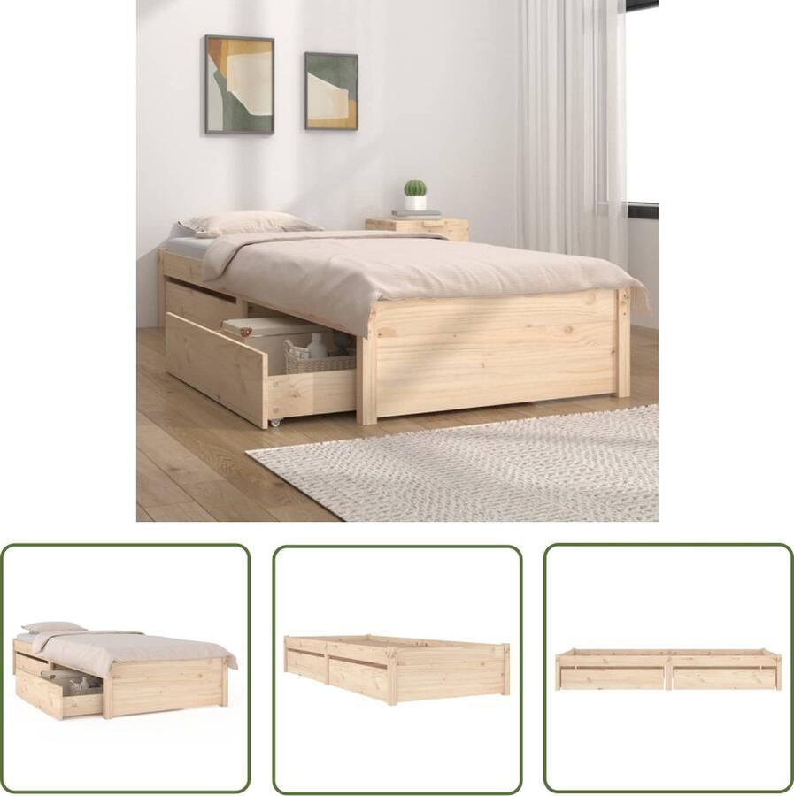 The Living Store Bedframe Massief Grenenhout 205.5 x 95.5 x 31 cm Opbergfunctie Houten Bed Frame Bed Frame Met Lades Grenenhout Bedframe Tweepersoons Bedframe Bed Frame 90x200 - Foto 2