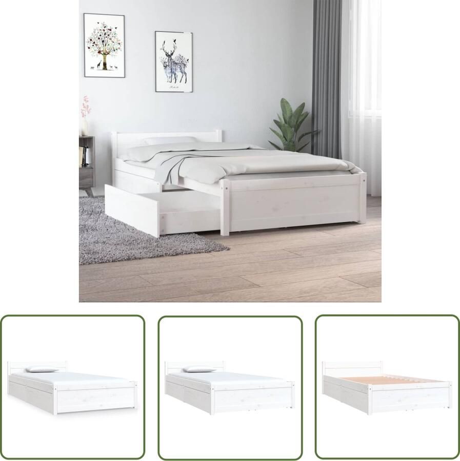 The Living Store Bedframe met lades wit 90x190 cm 3FT Single Bedframe Bedframes Eenpersoonsbed Bed Bedombouw Ledikant Pallet Bedframe Ledikant Eenpersoonsbedden Bedden Bedombouwen - Foto 2