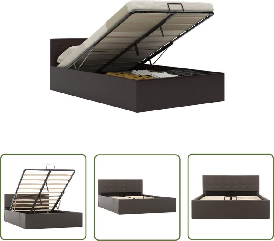 The Living Store Bedframe Kunstleren bekleding Grijs 120 x 200 cm Met opbergvak Kunstleder Bed Dubbel Bed Boxspring Bed Opbergbed Bed Met Lade