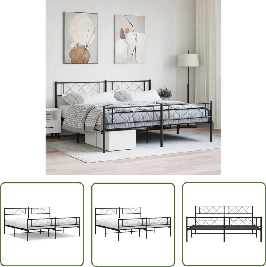 The Living Store Bedframe met voetbord zonder matras metaal zwart 180x200 cm Klassieke Bed Frame Metalen Bedframe Robuust Bedframe Elegante Bed Frame Tweepersoons Bed