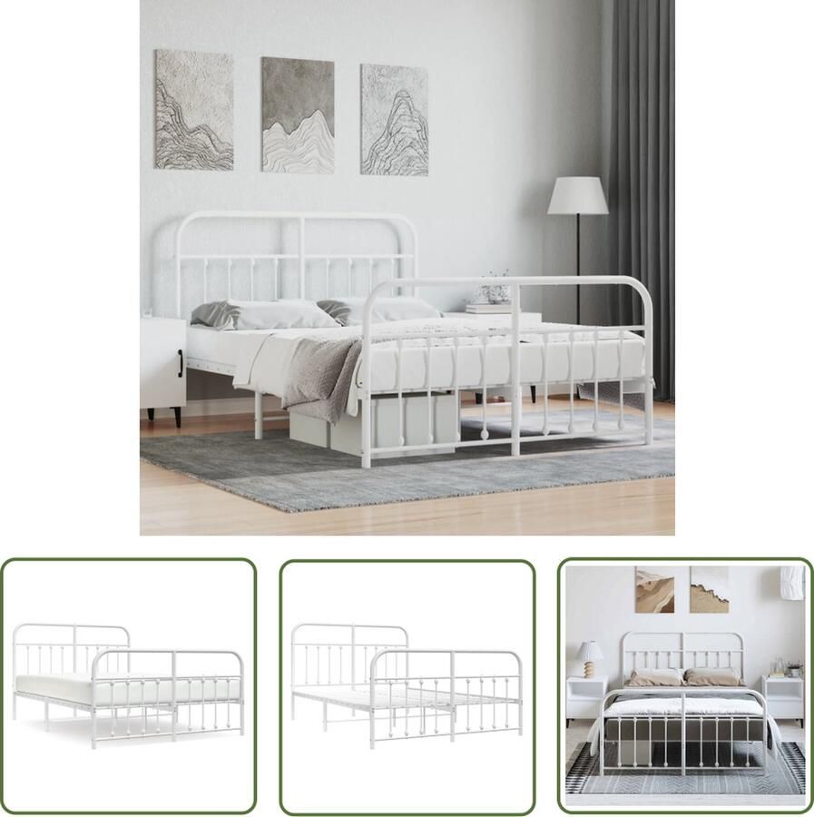 The Living Store Bedframe met hoofd- en voeteneinde metaal wit 135x190 cm Robuust Bed Frame Klassiek Bed Houten Bed Frame Metalen Bed Frame Bed Frame Wit
