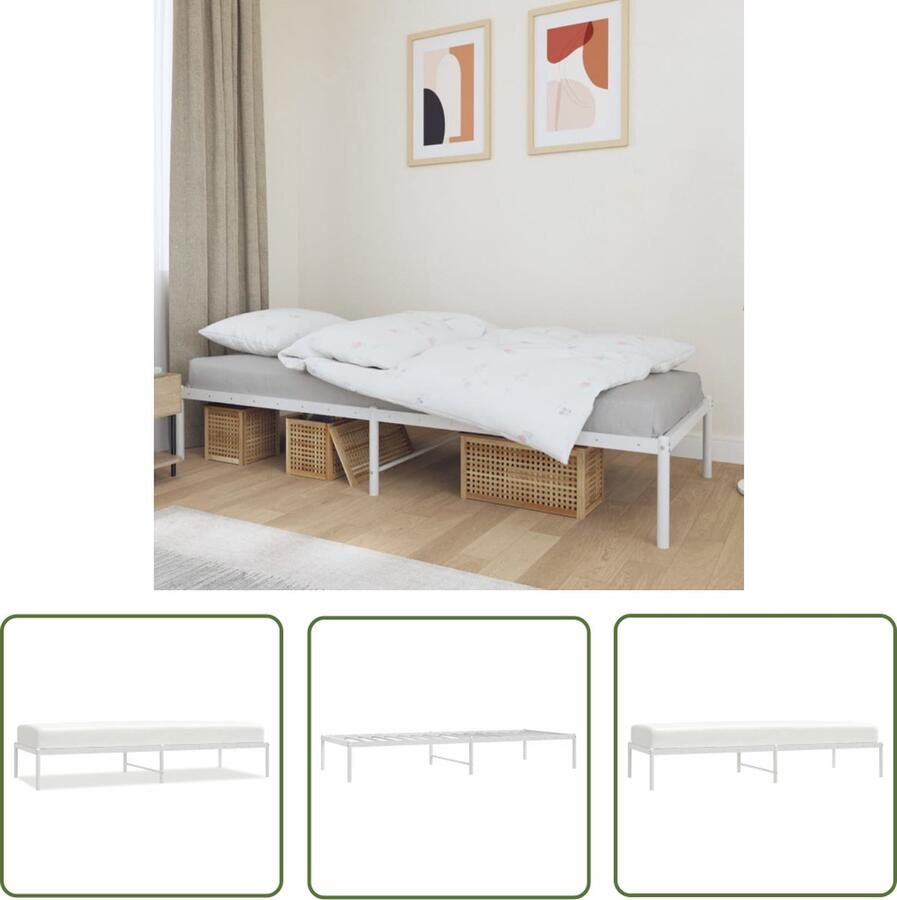 The Living Store Bedframe Klassiek design Robuust metalen constructie Metalen latten en poten Extra opbergruimte Wit Staal 207 x 84.5 x 31 cm Metalen Bedframe Klassiek Bed Staal Bed Witte Bed Boxspring Bed