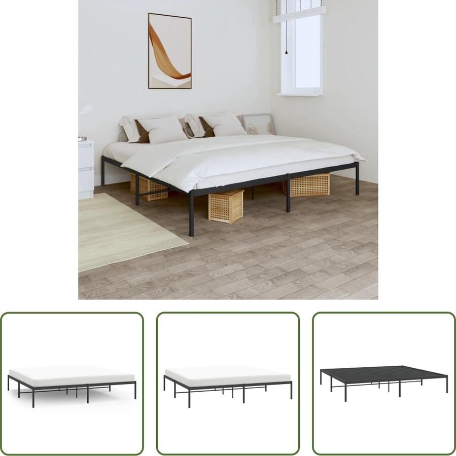 The Living Store Robuust Bedframe Klassiek Bedframes Afmeting- 219x187x31cm Kleur- Zwart Materiaal- Staal Robuust Bedframe Klassiek Bedframe Metalen Bedframe Staal Bedframe Zwart Bedframe