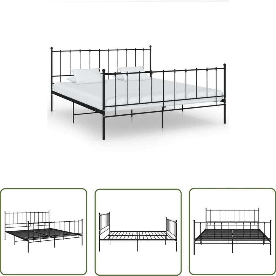 The Living Store Bedframe metaal zwart 140x200 cm Bedframe Bedframes Tweepersoonsbed Tweepersoonsbedden Bed Bedden Bedombouw Bedombouwen Frame Frames Slaapmeubel