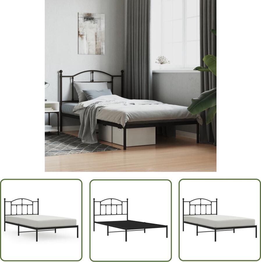 The Living Store Bedframe Metaal Zwart 207x105x97 cm Robuust ontwerp