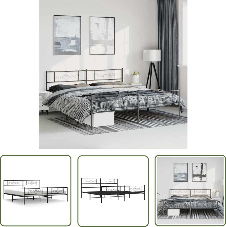 The Living Store Bedframe Metaal Zwart 219 x 187 x 90 cm Robuuste constructie Robuust Bedframe Metalen Bedframe Staal Bedframe Boxspring Bed Tweepersoons Bed