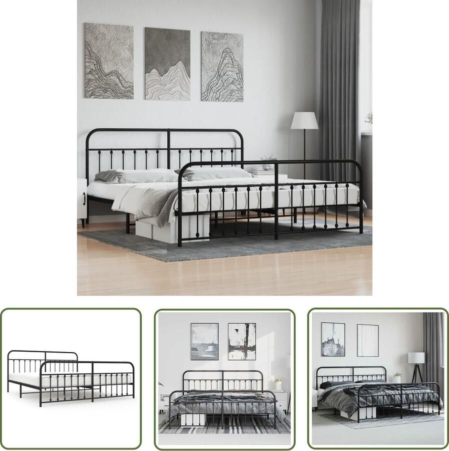 The Living Store Bedframe Metalen 207 x 198 x 100 cm Zwart Robuust en praktisch Robuust Bedframe Metalen Bedframe Staal Bedframe Zwart Bedframe King Size Bed