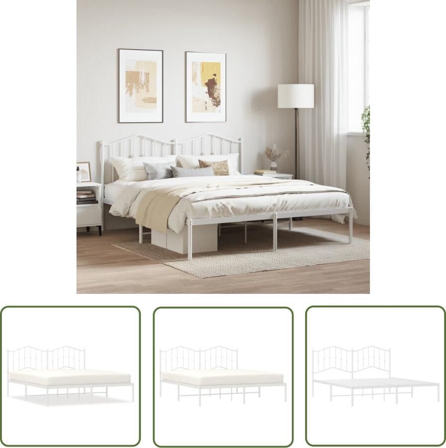 The Living Store Bedframe Metalen constructie Metalen latten Extra opbergruimte Comfortabele ondersteuning Kleur- wit Afmetingen- 219 x 187 x 98 cm Geschikte matras- 183 x 213 cm -Montage vereist - Foto 2