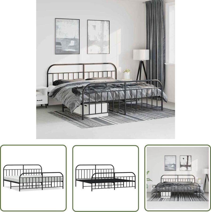 The Living Store Bedframe Metalen Constructie Zwart 207 x 198 x 100 cm Met Extra Opbergruimte Metalen Bedframe Boxspring Bed Tweepersoons Bed King Size Bed Zware Bedconstructie - Foto 2