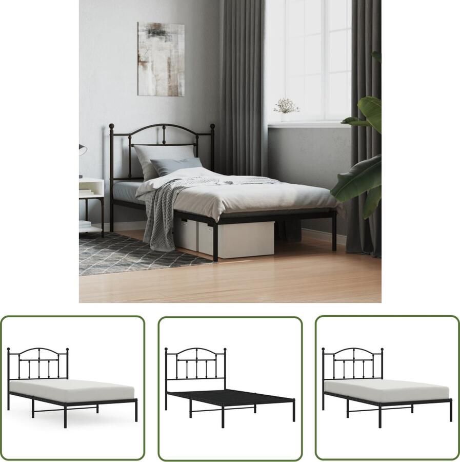 The Living Store Bedframe Metalen enkel 196 x 105 x 97 cm Robuust en elegant zwart bedframe Robuust Bedframe Metalen Bedframe Eenvoudig Bed Zwart Bedframe Bed Met Hoofdbord - Foto 2