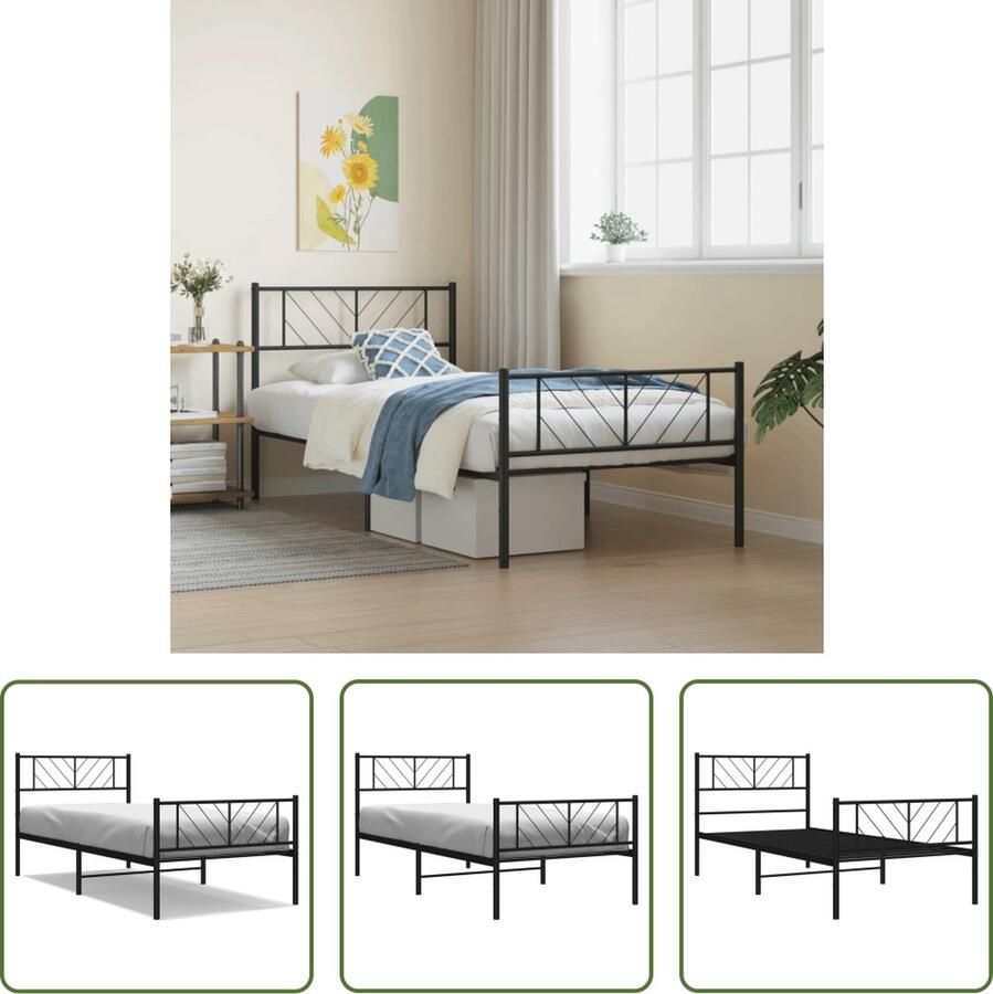 The Living Store Bedframe Metalen Klassiek 207 x 105 Extra opbergruimte Zwart Metalen Bedframe Classic Bedframe Slaapcomfort Boxspring Bed Bedstede