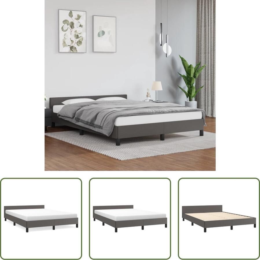 The Living Store Bedframe met hoofdbord kunstleer grijs 140x200 cm Bedframe Met Hoofdbord Bedframes Met Hoofdborden Bedframe Bed Slaapmeubel Bedbodem Ledikant Eenpersoonsbed Slaapbed Bedframes Bedden