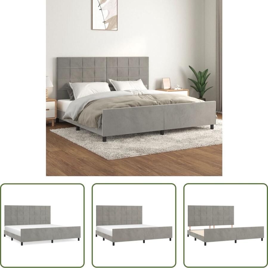 The Living Store Bedframe Lichtgrijs Fluweel 203 x 206 x 118 128 cm Verstelbare Hoogte Ondersteunende Poten Multiplex Lattenbodem Comfortabele Ondersteuning Slaapcomfort Bedframe Fluweel Bed Tweepersoonsbed Hoofdeinde
