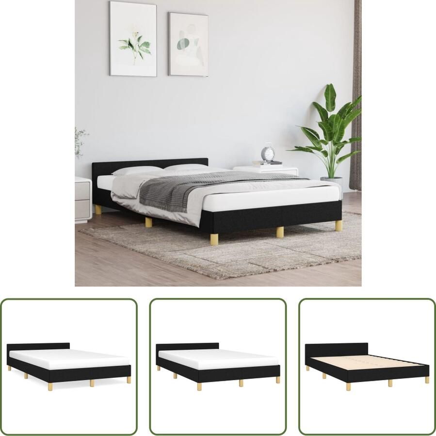 The Living Store Bedframe met hoofdeinde stof zwart 120x200 cm Bedframe Met Hoofdeinde Bedframes Met Hoofdeindes Bed Slaapmeubel Ledikant Bedbodem Tweepersoonsbed Bedden Slaapmeubels Slaapmeubelen Slaapmeubilair - Foto 2