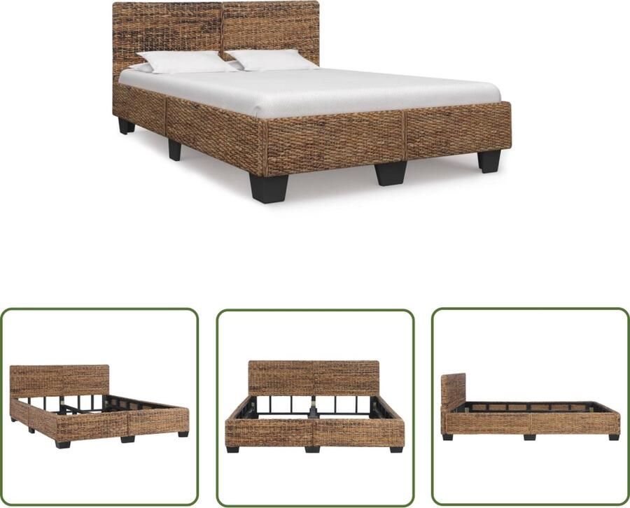 The Living Store Bedframe natuurlijk rattan 160x200 cm Rattan Bedframe Massief Houten Bed Natuurlijk Bedframe Tweepersoons Bed Met Hoofdbord