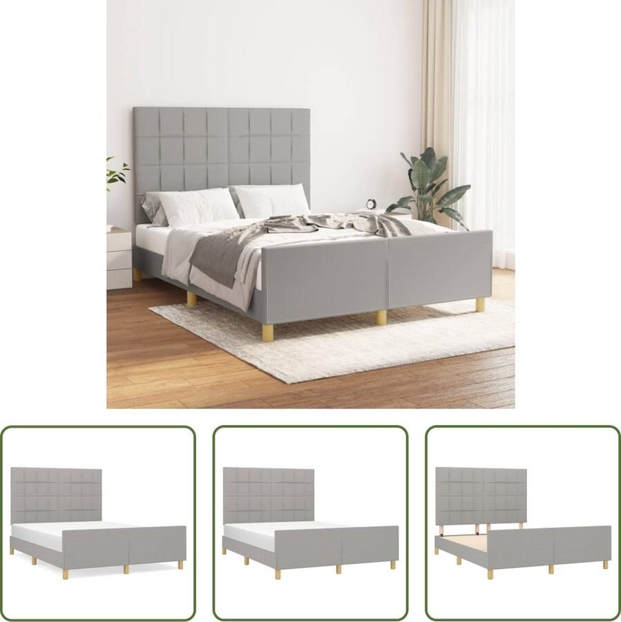 The Living Store Bedframe niet gespecificeerd Bedframes 203x146x118 128 Lichtgrijs Stof (100% polyester) massief larikshout multiplex Bed Frame Houten Bed Tweepersoonsbed Grijs Bed Stoffen Bed