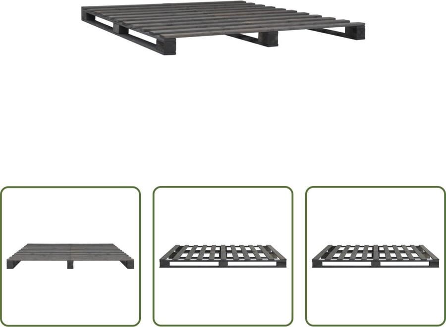 The Living Store Pallet Bedframe Grijs 200 x 120 x 14 cm Massief Grenenhout Pallet Bedframe Massief Hout Bed Grenenhout Bedframe Grijs Bedframe Tweepersoons Bed