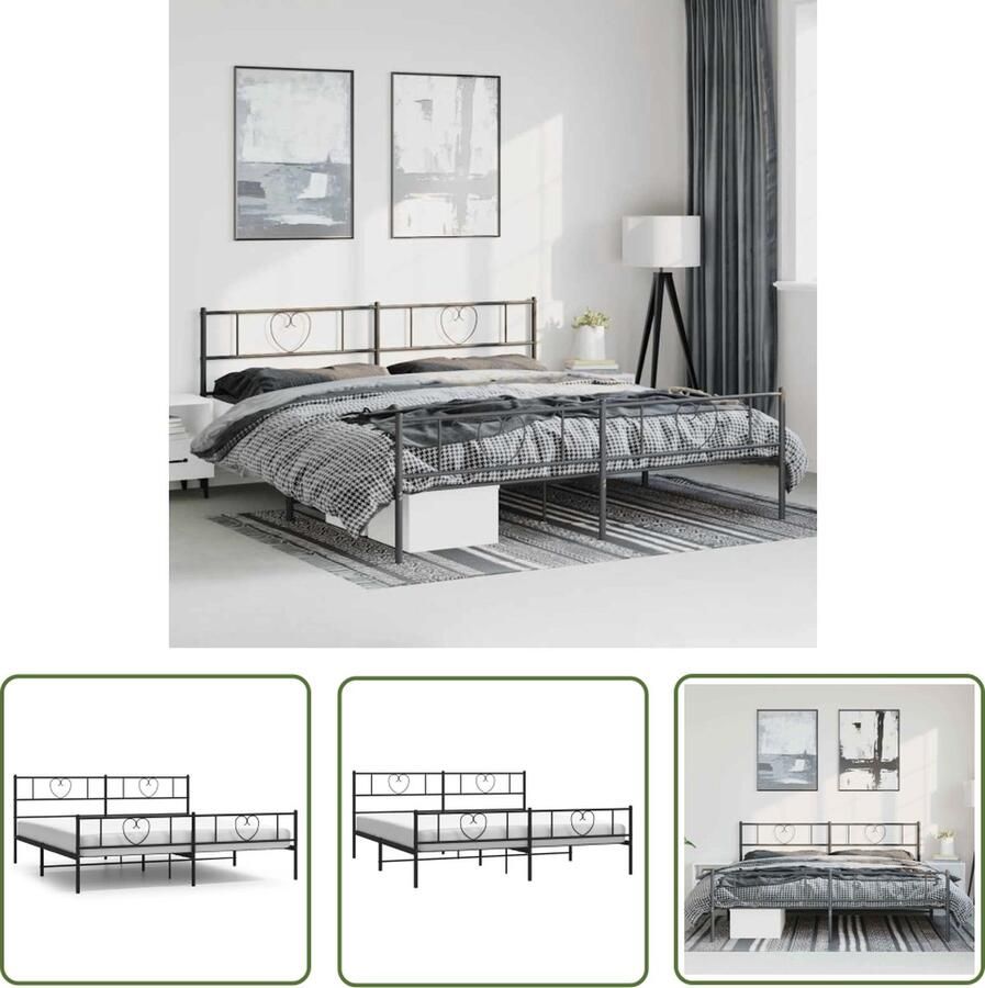 The Living Store Bedframe Robuuste metalen constructie Metalen latten en poten Extra opbergruimte Functioneel hoofd- en voeteneinde Kleur- zwart Afmetingen- 219 x 187 x 90 cm Geschikte matras- 183 x 213 cm Montage vereist - Foto 2