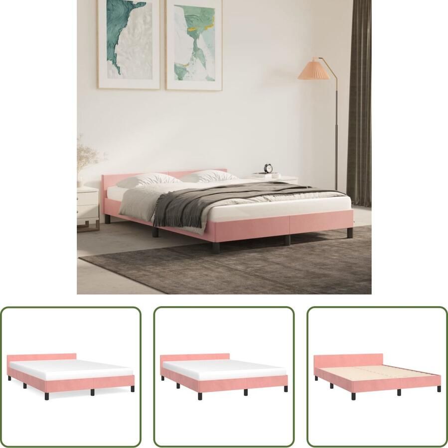 The Living Store Bedframe Roze Fluweel Dubbel Ondersteunende poten Multiplex Lattenbodem Afmetingen- 203 x 143 x 50 cm Geschikte matras- 140 x 200 cm Fluweel Bed Rozerood Bed Dubbele Bed Slaapcomfort Luxe Bed