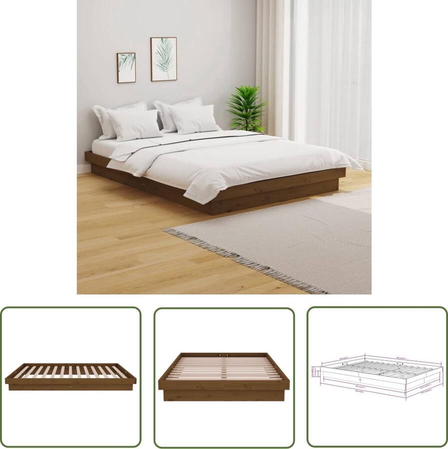 The Living Store Bedframe massief hout honingbruin 120x200 cm Bedframe Bedframes Tweepersoonsbed Bed Bedombouw Dubbel Bed Frame Bed Frame Ledikant Houten Bedframe Tweepersoonsbedden - Foto 2