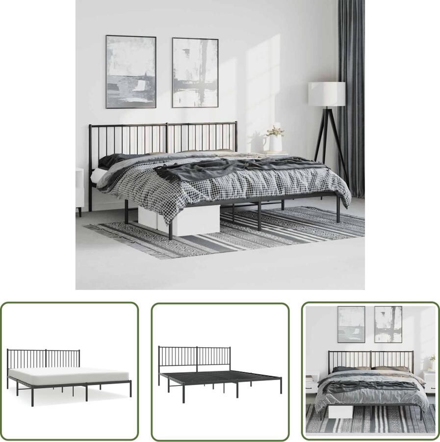 The Living Store Bedframe s Metalen Bedframe Zwarte 219 x 187 x 90.5 cm Staal Metalen Bedframe Zwart Staal Bedframe King Size Bed Boxspring Bed - Foto 2