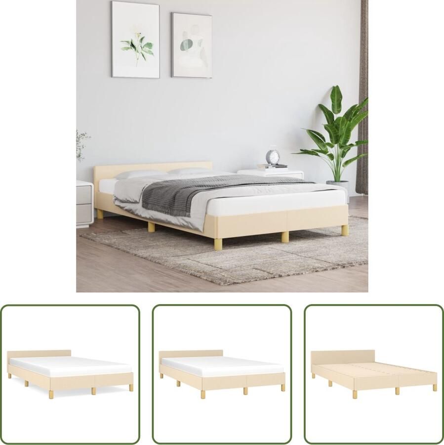 The Living Store Bedframe met hoofdeinde stof crèmekleurig 120x200 cm Bedframe Met Hoofdeinde Bedframes Met Hoofdeindes Bed Slaapmeubel Ledikant Bedbodem Tweepersoonsbed Bedden Slaapmeubels Slaapmeubelen Slaapmeubilair