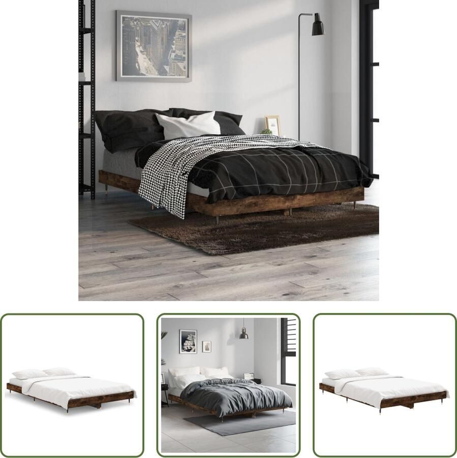 The Living Store Bedframe Slaapkamermeubelen 193 x 123 x 20 cm Gerookt eiken Duurzaam hout Metalen poten Multiplex lattenbodem Montage vereist Geen matras inbegrepen