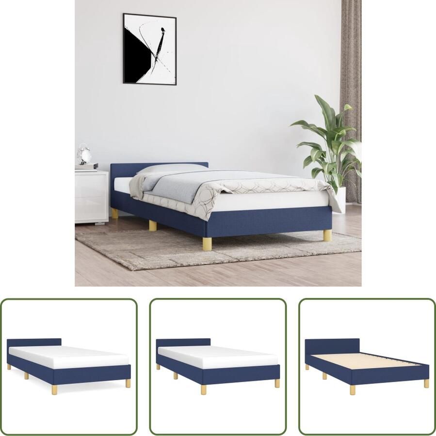 The Living Store Bedframe met hoofdeinde stof blauw 100x200 cm Bedframe Met Hoofdeinde Bedframes Met Hoofdeindes Bed Slaapmeubel Ledikant Bedbodem Tweepersoonsbed Bedden Slaapmeubels Slaapmeubelen Slaapmeubilair - Foto 2