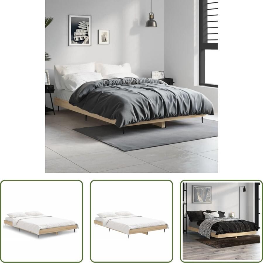 The Living Store Bedframe Sonoma Eiken 193 x 123 x 20 cm Duurzaam Hout Metalen Poten Multiplank Lattenbodem Matras Niet Inbegrepen Bed Frame Houten Bed Frame Sonoma Eiken Bed Frame Tweepersoons Bed Frame Bed Frame 120x190