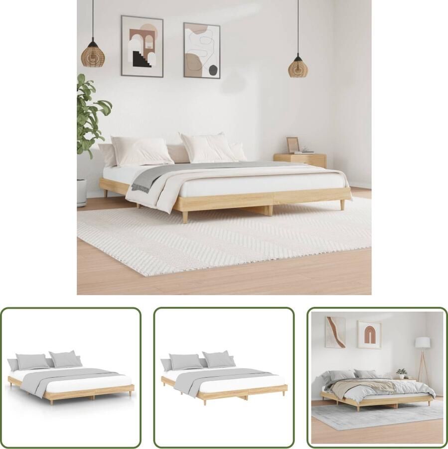 The Living Store Bedframe Sonoma Eiken 203 x 123 x 20 cm Duurzaam materiaal Ondersteunende poten Multiplex lattenbodem Bed Frame Houten Bed Sonoma Eiken Tweepersoons Bed Slaapcomfort